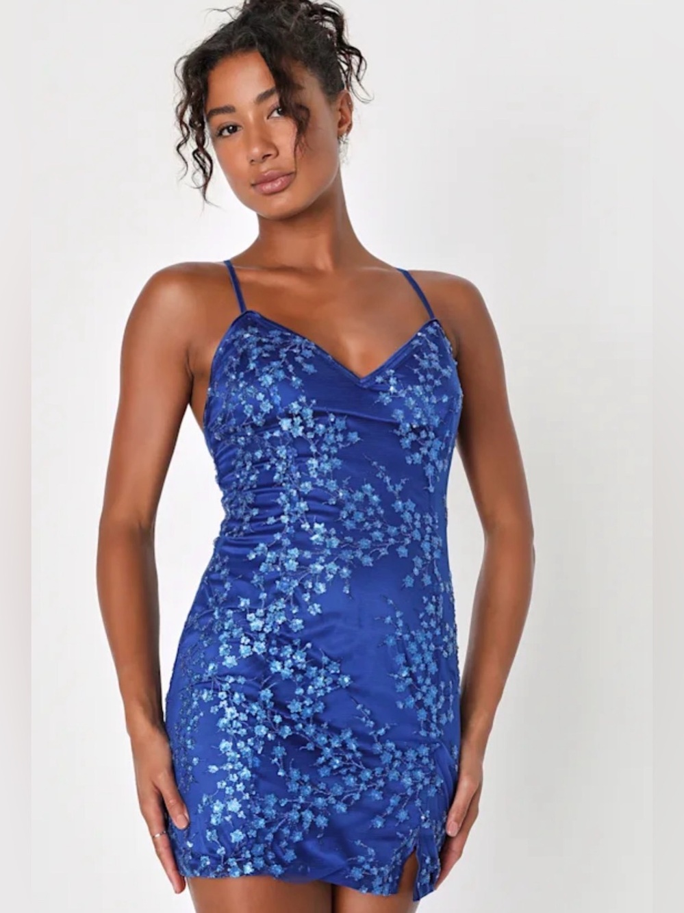 💙 Lulus Blue Floral Sequin Mesh Mini Dress Size Small 💙
